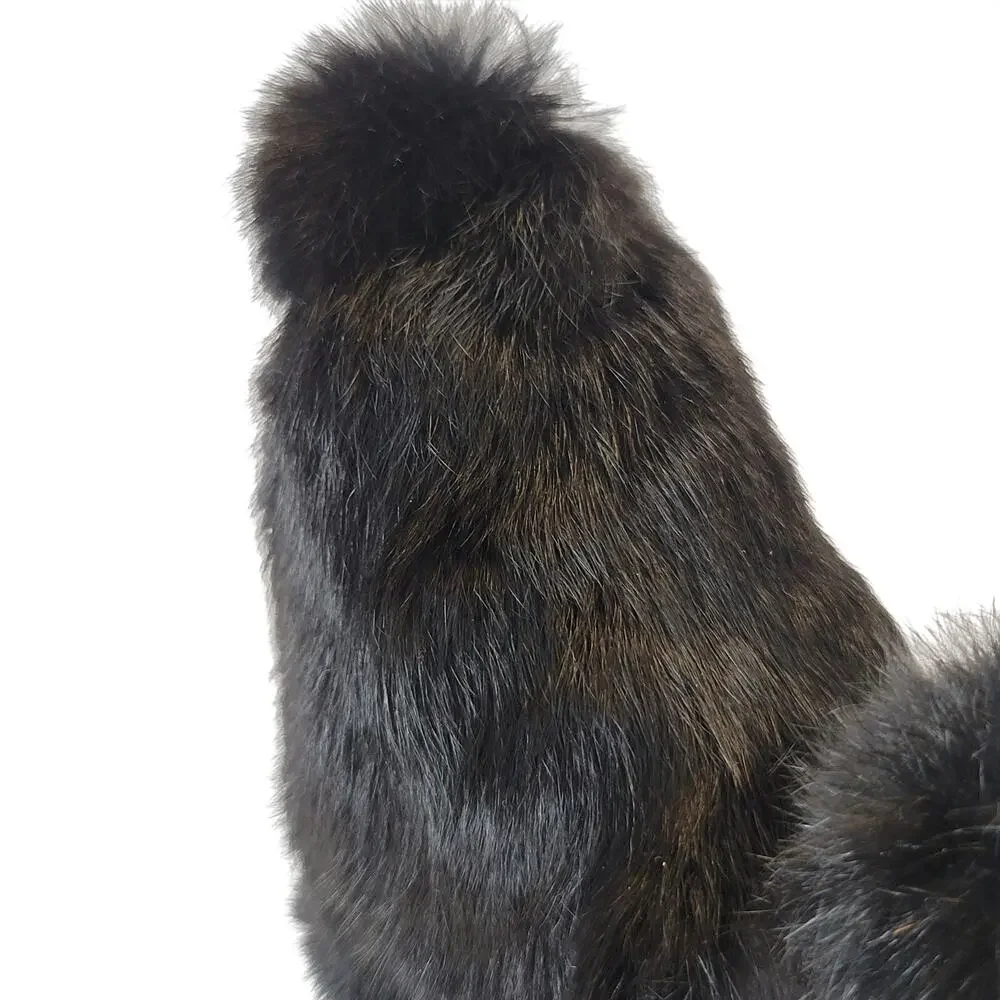 Vintage Black Poodle Dog Figurine Realistic Real Fur 6